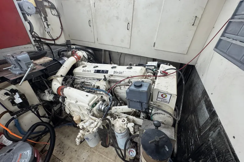 Slide: The Image of Engine room of a 1989 Ocean Yachts 48 Motor Yacht with Detroit Diesel engine. - 98