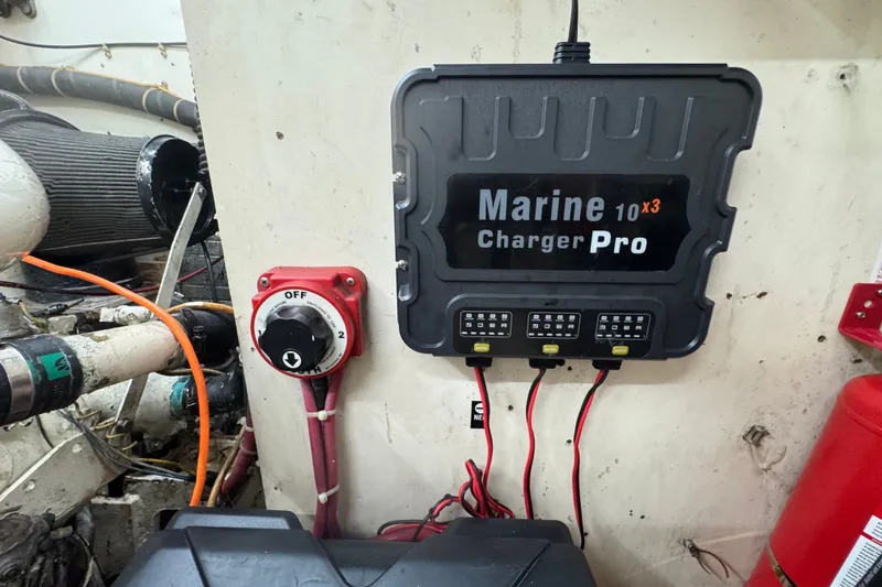 Slide: The Image of Marine Charger Pro installed on 1989 Ocean Yachts 48 Motor Yacht engine room wall. - 100