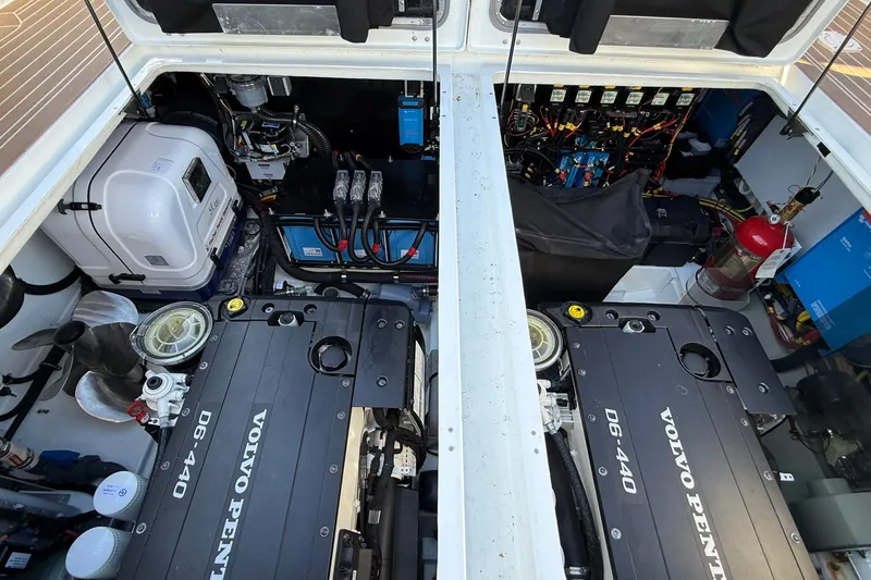 Slide: The Image of Engine compartment of 2024 Targa 37 with Volvo Penta D6-440 engines and electrical systems. - 66