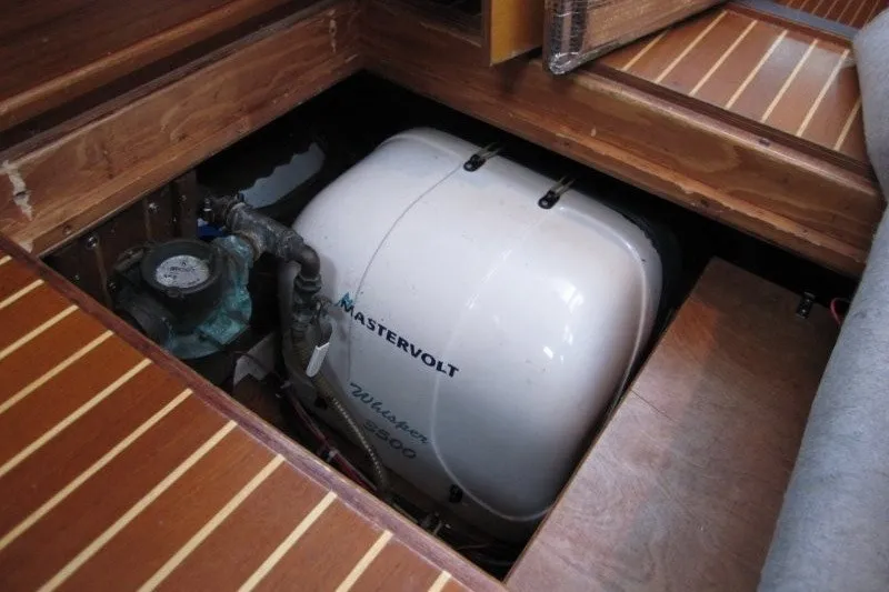 Slide: The Image of Mastervolt Whisper generator in 2002 Nauticat 37 yacht engine compartment. - 23