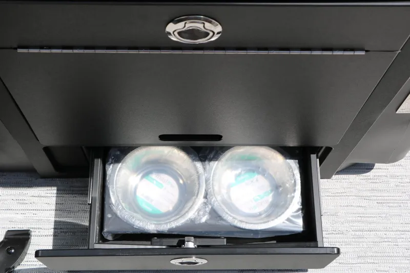 Slide: The Image of A black cabinet with a drawer containing two round containers. - 37