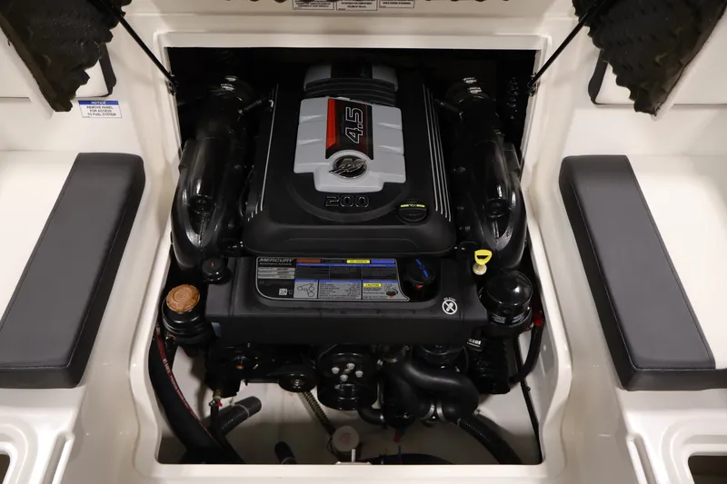Slide: The Image of 2020 Bayliner VR4 Bowrider I/O engine compartment with Mercury 4.5L engine. - 37