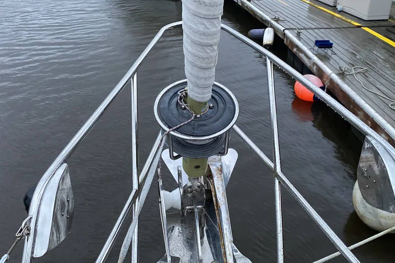 Slide: The Image of Bow of 1984 Ta Shing Skye 54 sailboat docked at marina. - 4