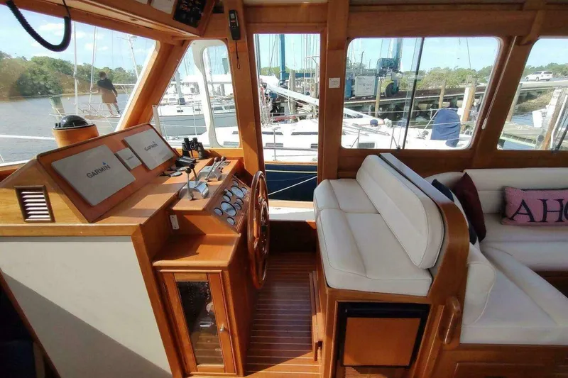 Slide: The Image of Interior of 1996 Grand Banks Eastbay 40 Flybridge with helm and seating area. - 31