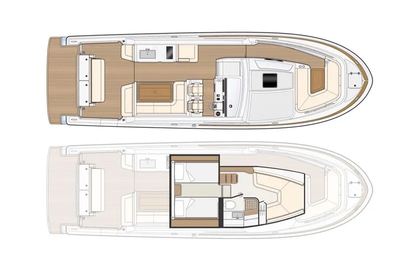 Slide: The Image of Manufacturer Provided Image: Top-down view of 2026 Southport 42DC yacht layout, showcasing deck and cabin design. - 2