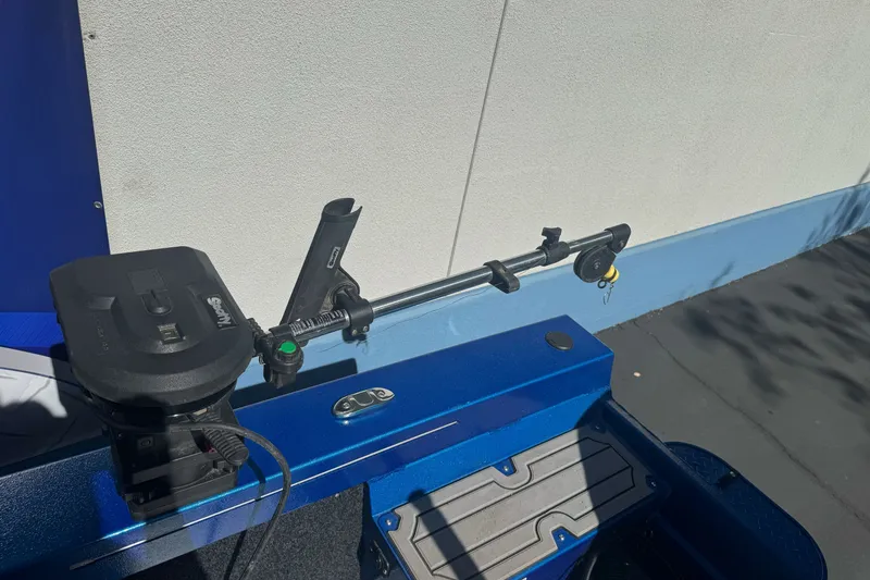 Slide: The Image of 2023 KingFisher 1825 Warrior Sport boat with mounted fishing rod holder and equipment. - 14