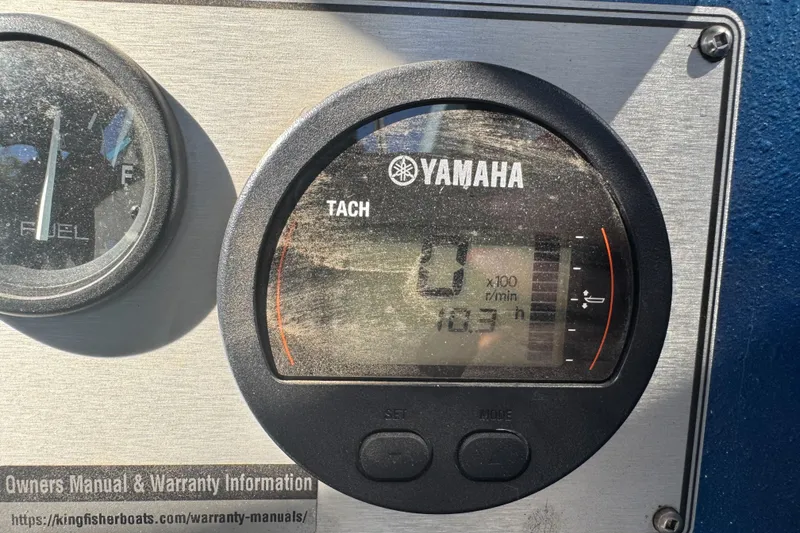Slide: The Image of Dashboard of 2023 KingFisher 1825 Warrior Sport with Yamaha tachometer and fuel gauge. - 19