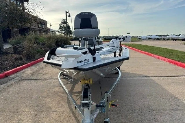 Slide: The Image of 2027 Tracker Bass Tracker 175 CC boat on trailer with Minn Kota motor. - 13