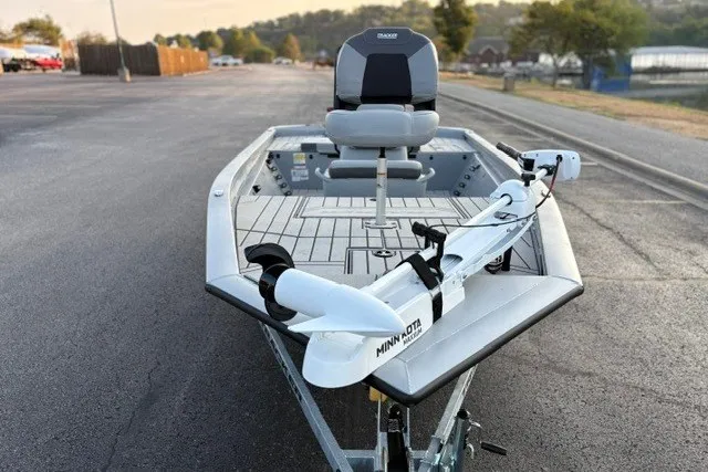 Slide: The Image of 2027 Tracker Bass Tracker 175 CC boat with Minn Kota trolling motor on a trailer. - 15