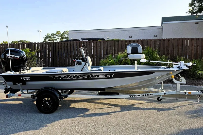 The Image of 2027 Tracker Bass Tracker 175 CC boat on trailer, featuring Mercury outboard motor. - 0