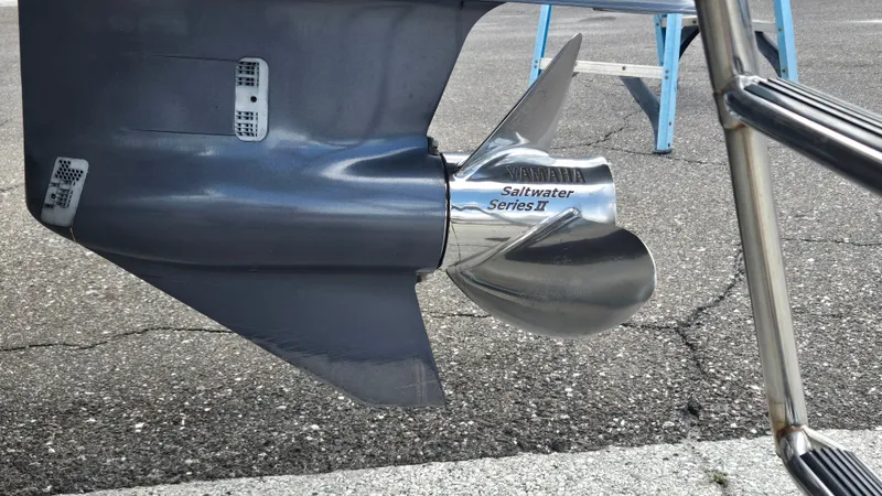 Slide: The Image of Close-up of a Yamaha Saltwater Series II propeller on a Cobalt 30SC boat. - 24
