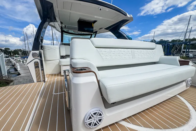 Slide: The Image of Luxurious 2027 Tiara Yachts 39 LS with elegant seating and modern design. - 33