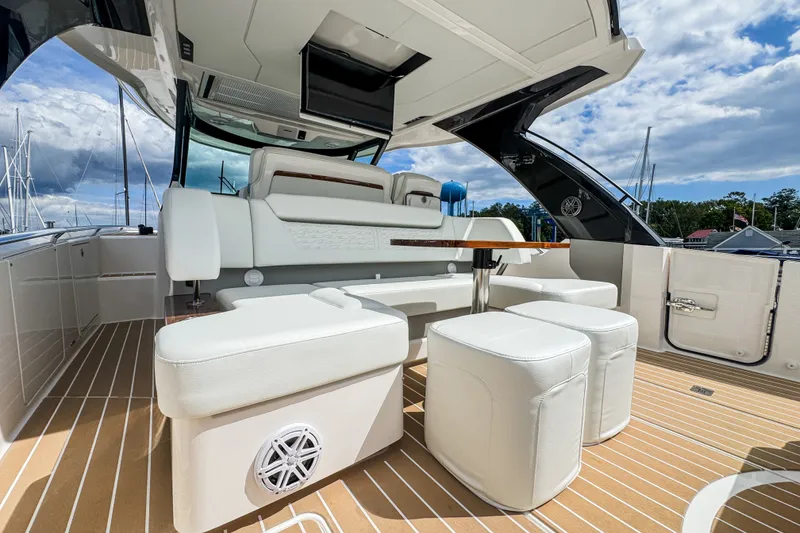 Slide: The Image of Luxurious 2027 Tiara Yachts 39 LS interior with plush seating and modern design. - 19