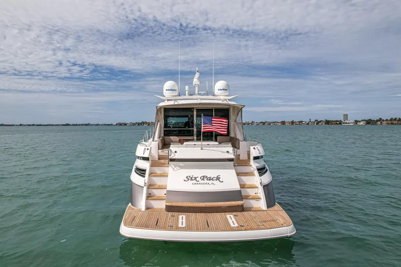 Slide: The Image of Riviera 6000 Sport Yacht 2015 on water, rear view with American flag. - 9