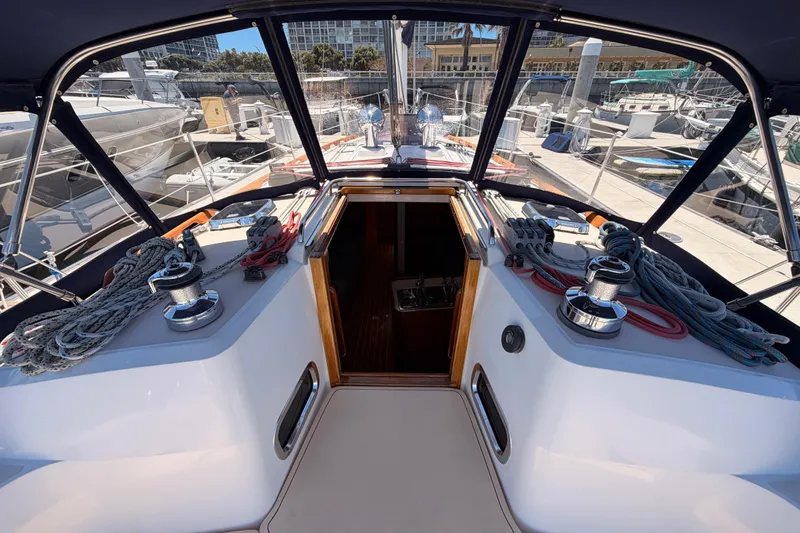 Slide: The Image of Cockpit view of 2002 Sabre 362 sailboat docked at marina. - 37