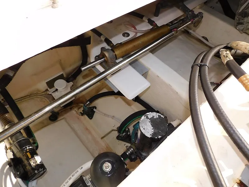 Slide: The Image of View of the engine compartment of a 2013 Tiara Yachts 3600 Open, showing various mechanical components. - 41