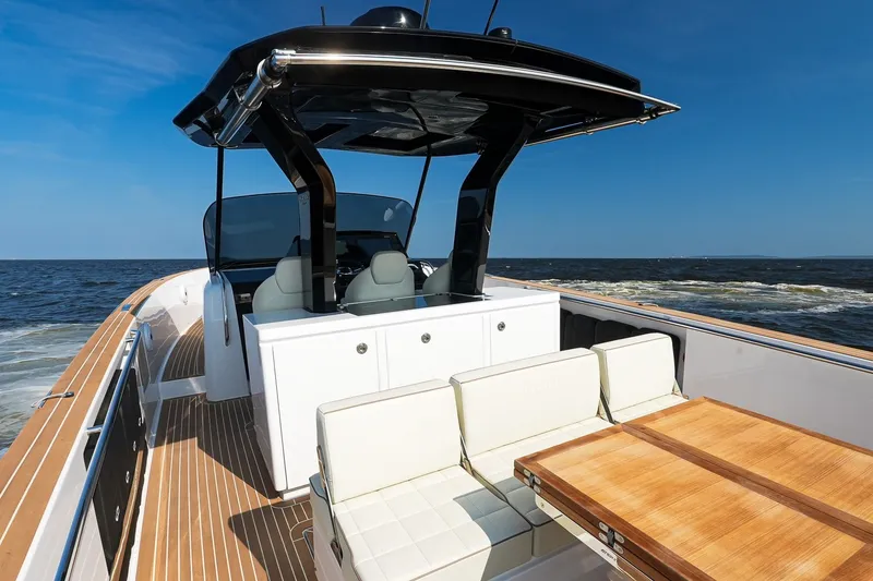 Slide: The Image of 2025 Pardo Yachts P38 luxury yacht interior with sleek design and ocean view. - 16