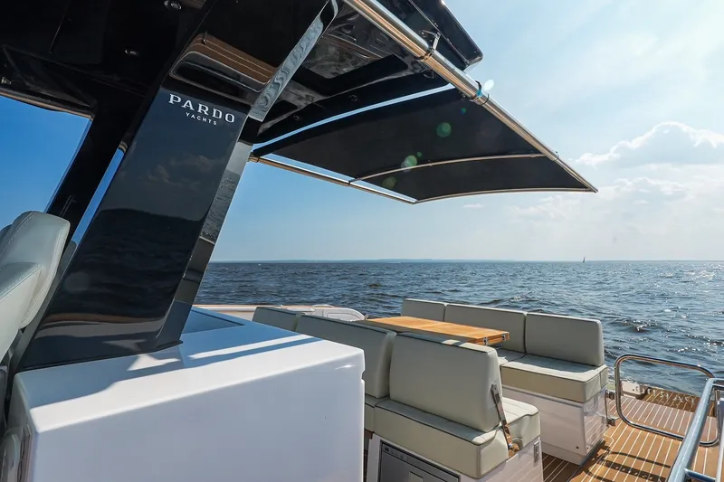 Slide: The Image of 2025 Pardo Yachts P38 luxury yacht with sleek design and ocean view. - 15