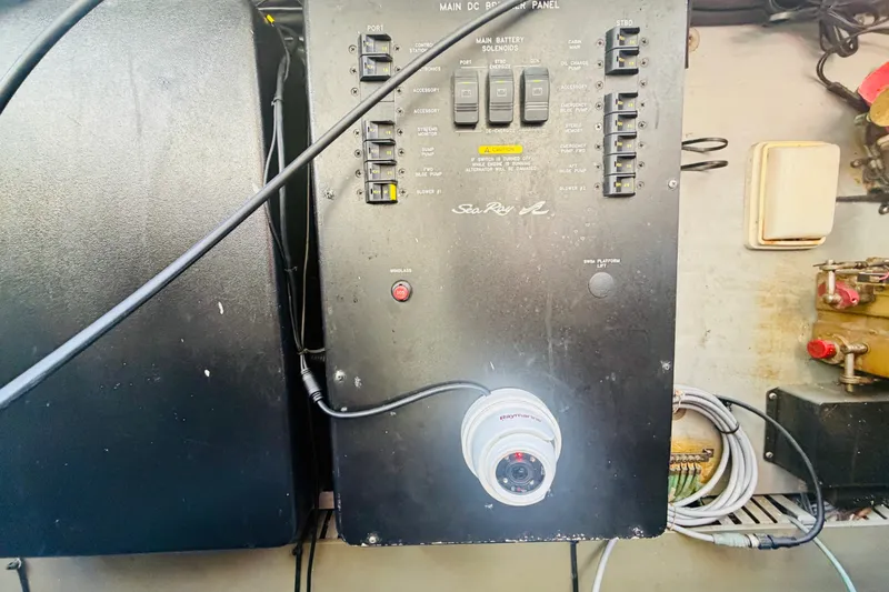 Slide: The Image of Electrical panel of a 2000 Sea Ray 410 Sundancer boat with camera installed. - 61