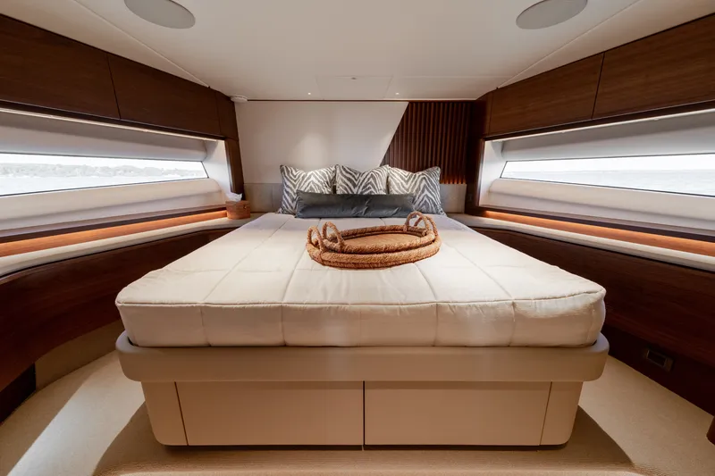 Slide: The Image of Luxurious bedroom with large windows and modern design on a yacht. - 47