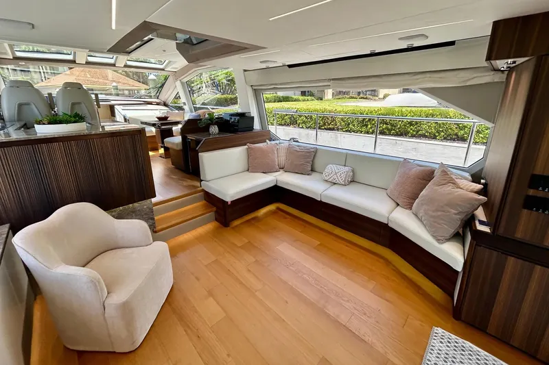 Slide: The Image of Luxurious 2024 Aicon 66 yacht interior with elegant seating and modern design. - 32