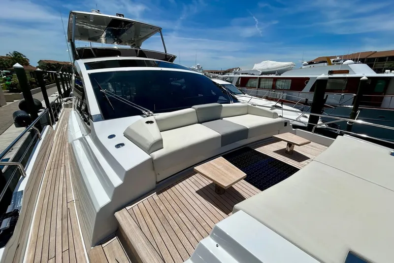 Slide: The Image of Luxurious 2024 Aicon 66 yacht with spacious deck and modern seating area. - 27