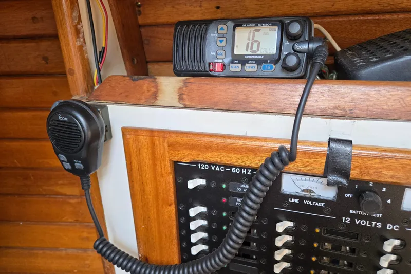 Slide: The Image of VHF marine radio and control panel on a 1978 Bristol 35.5 sailboat. - 15