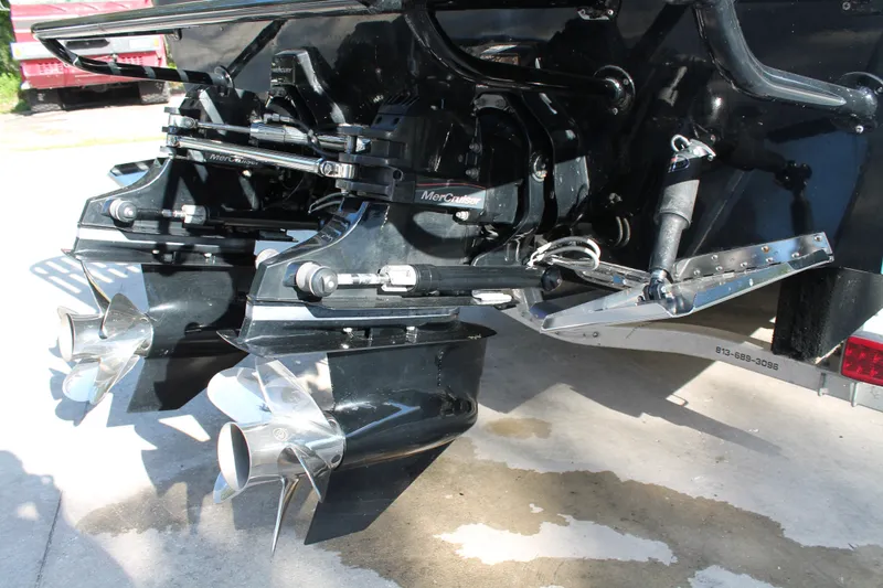Slide: The Image of 2018 Lightning 38 Center Console boat with dual MerCruiser outdrives and stainless steel propellers. - 23