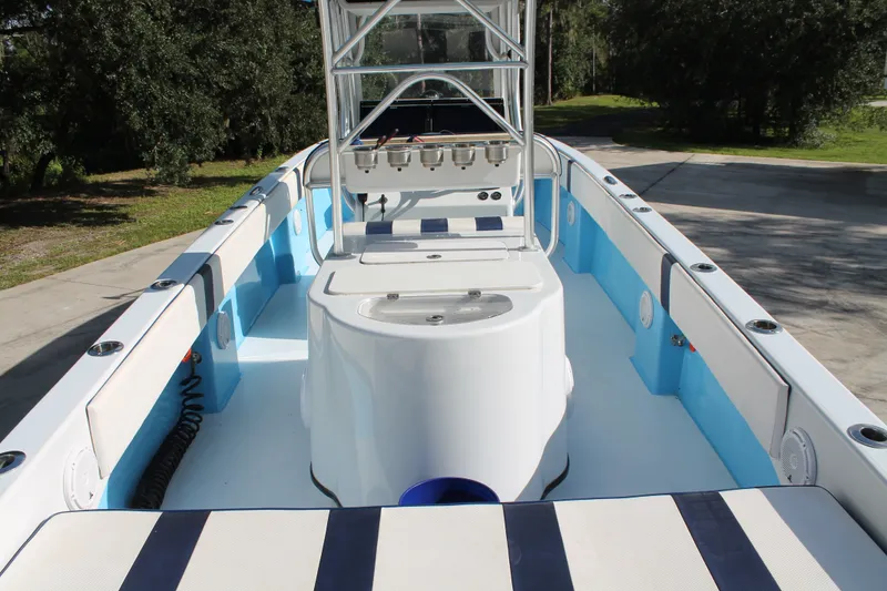 Slide: The Image of 2018 Lightning 38 Center Console boat with spacious deck and modern design. - 5