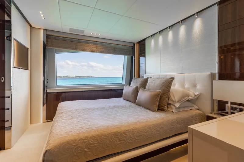 Slide: The Image of Luxurious bedroom interior of 2016 Benetti Motoryacht with ocean view through large window. - 19