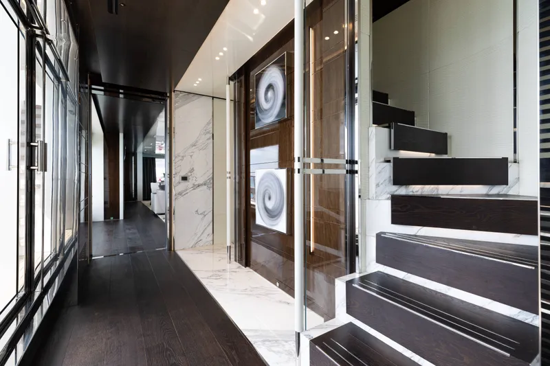 Slide: The Image of Luxurious interior of 2016 Benetti Motoryacht with modern staircase and elegant design. - 8