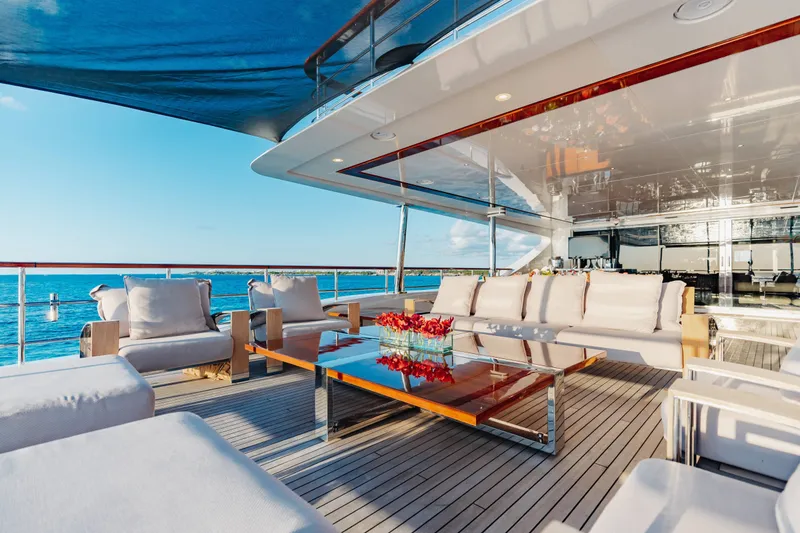 Slide: The Image of Luxurious 2016 Benetti Motoryacht deck with elegant seating and ocean view. - 47