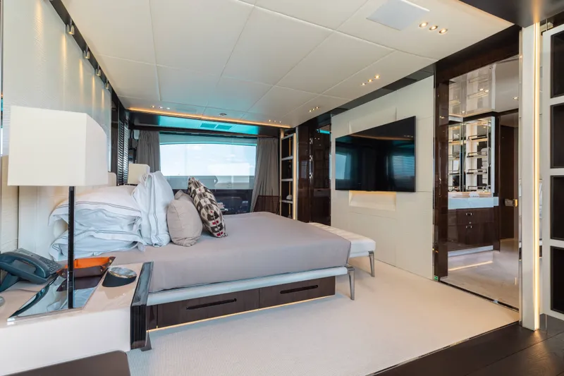 Slide: The Image of Luxurious bedroom interior of a 2016 Benetti Motoryacht with modern decor and large TV. - 10