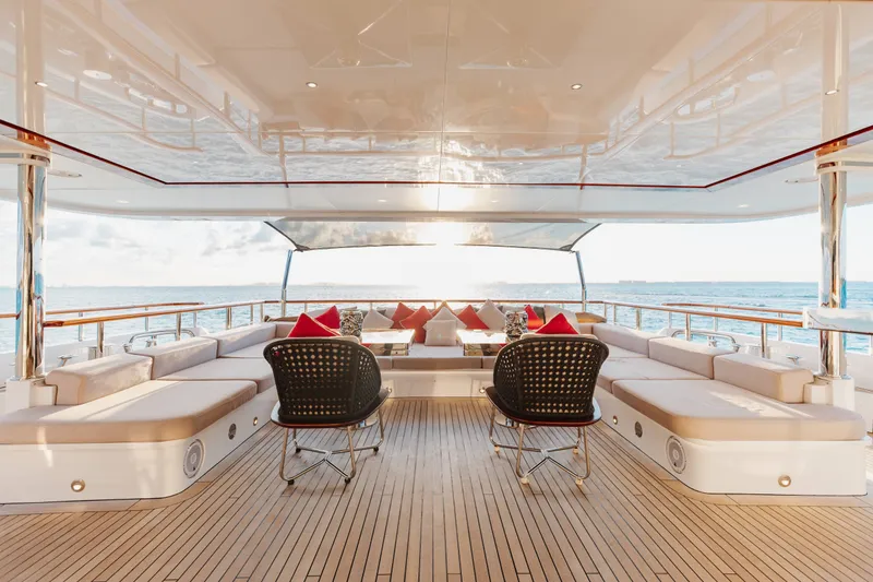 Slide: The Image of Luxurious 2016 Benetti Motoryacht deck with elegant seating and ocean view. - 45