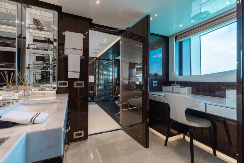 Slide: The Image of Luxurious bathroom interior on a 2016 Benetti Motoryacht with marble and modern design. - 15