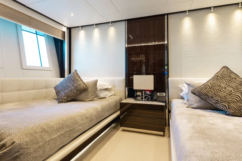 Slide: The Image of Luxurious 2016 Benetti Motoryacht cabin with twin beds and elegant decor. - 30