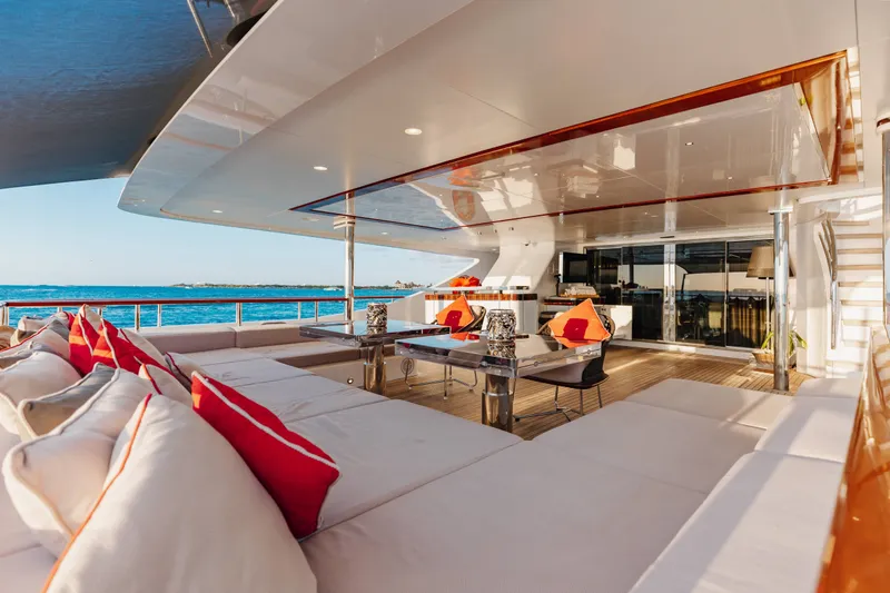 Slide: The Image of Luxurious 2016 Benetti Motoryacht deck with elegant seating and ocean view. - 44