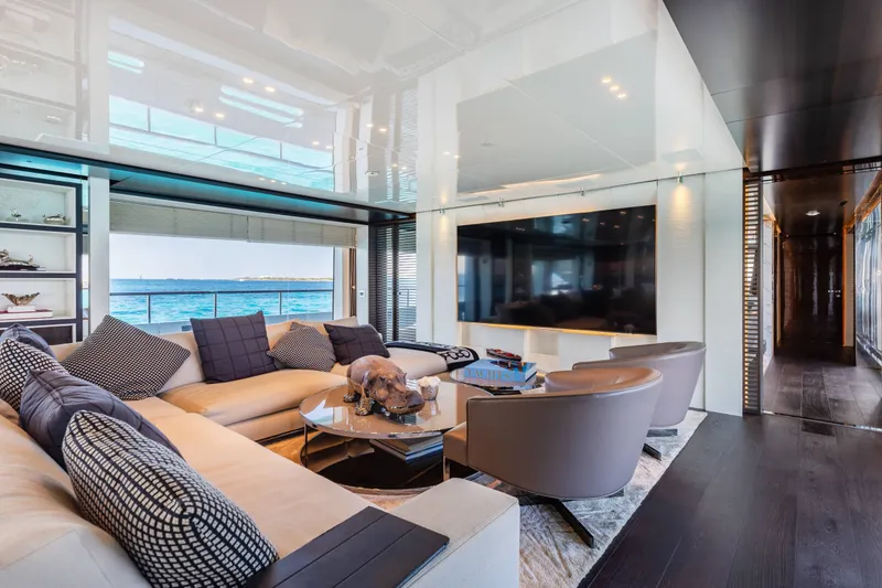 Slide: The Image of Luxurious interior of 2016 Benetti Motoryacht with ocean view, plush seating, and large TV. - 4