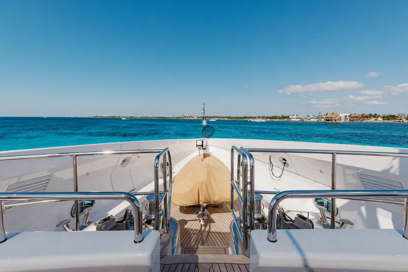 Slide: The Image of Luxurious 2016 Benetti Motoryacht deck with ocean view and clear blue skies. - 59
