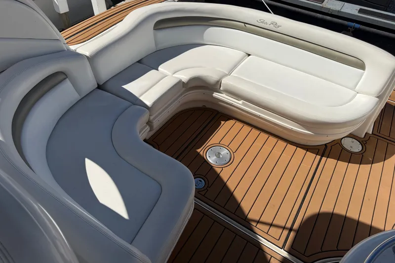 Slide: The Image of Luxurious seating on 2007 Sea Ray 340 Sundancer boat with teak flooring. - 20