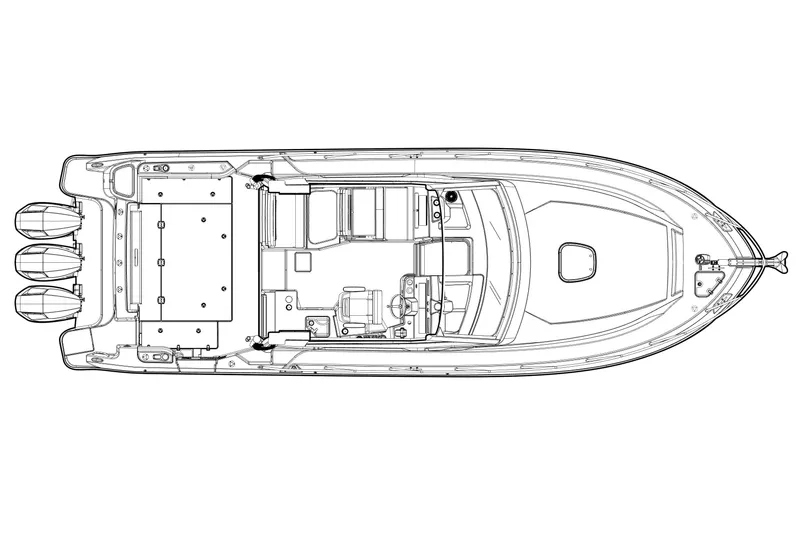 Slide: The Image of Manufacturer Provided Image: Top view schematic of 2025 Boston Whaler 365 Conquest boat layout. - 16