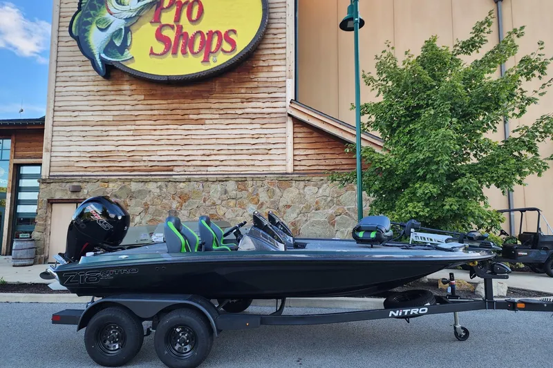 The Image of 2027 Nitro Z18 XL Pro boat at Pro Shops, parked on a trailer. - 0