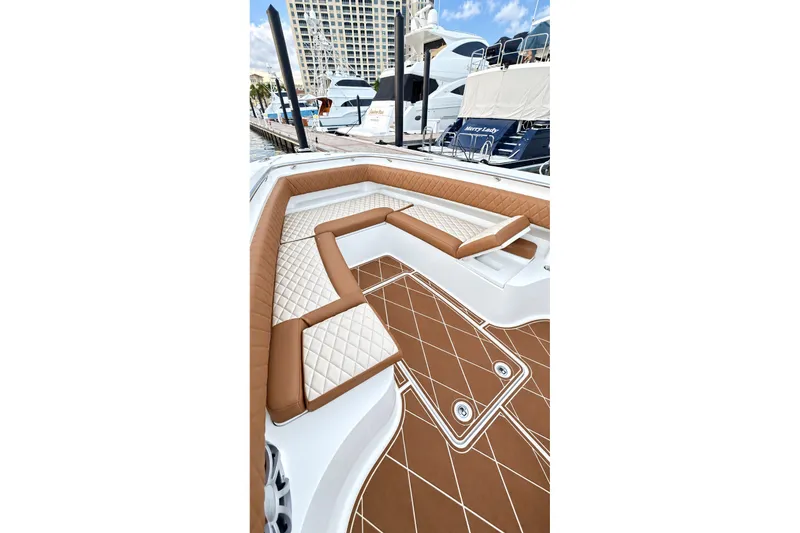 Slide: The Image of Luxurious 2008 Grady-White Express 330 boat interior with elegant seating and stylish flooring. - 44