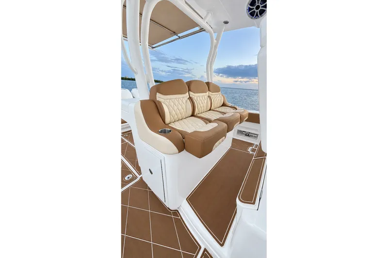 Slide: The Image of Luxurious seating on 2008 Grady-White Express 330 boat with ocean view. - 28