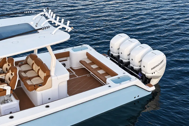 Slide: The Image of 2008 Grady-White Express 330 boat with Mercury engines on calm water. - 17