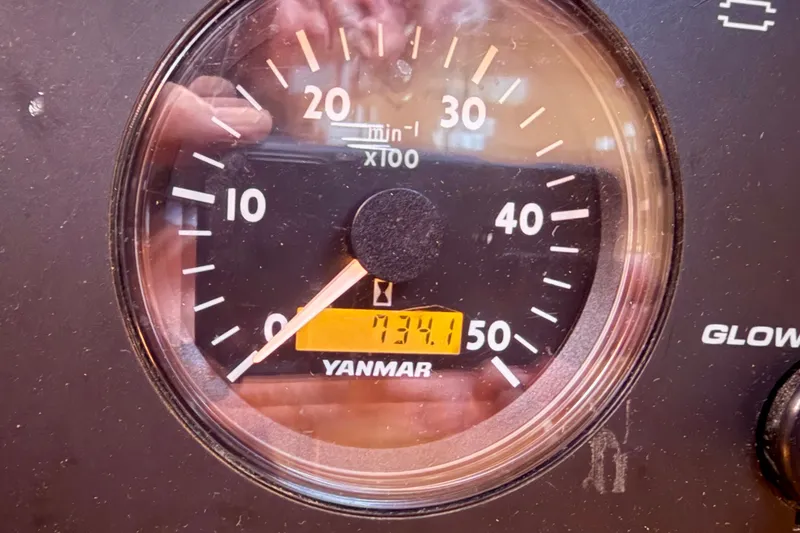 Slide: The Image of Close-up of a Yanmar tachometer on a 2007 Chuck Burns Custom 49 Schooner. - 31
