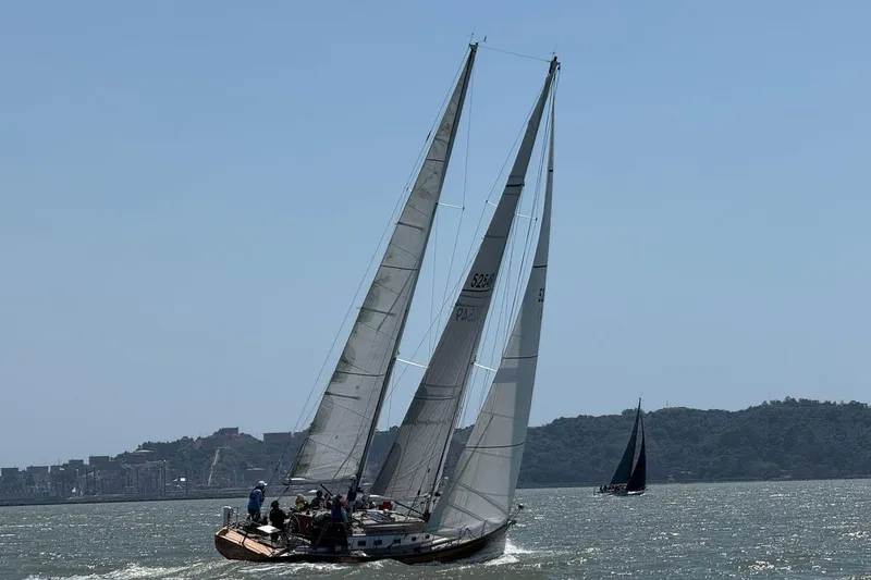 Slide: The Image of Sailing on a Chuck Burns Custom 49 Schooner, 2007, in open waters. - 4