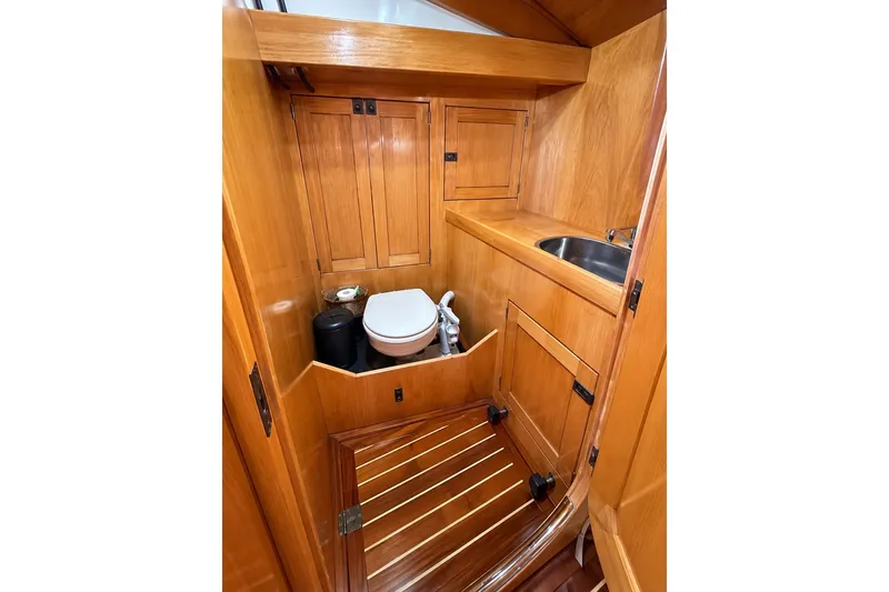 Slide: The Image of Luxurious wooden bathroom interior on a 2007 Chuck Burns Custom 49 Schooner. - 22