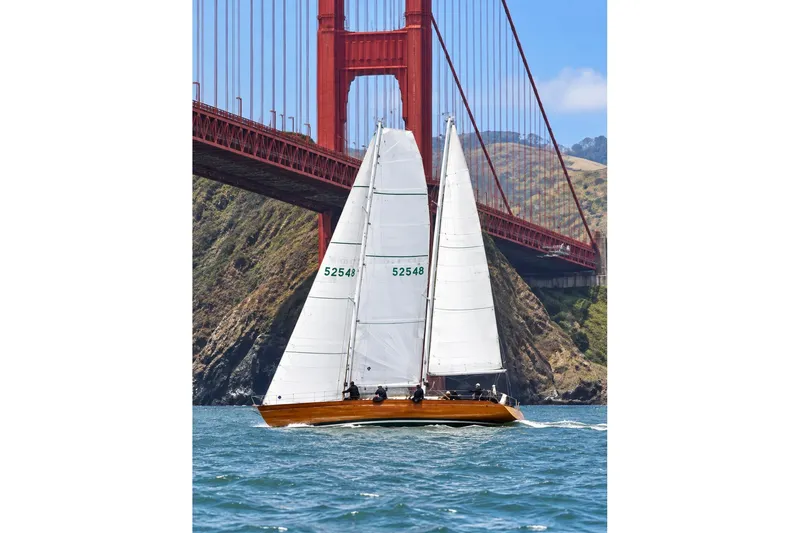 The Image of Sailing schooner under Golden Gate Bridge, Chuck Burns Custom 49, 2007 model. - 2