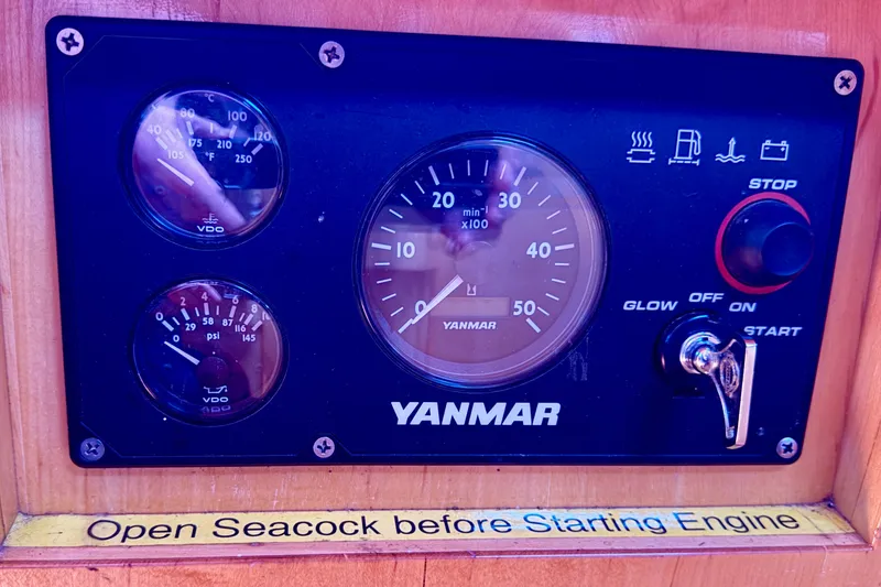 Slide: The Image of Yanmar engine control panel on a 2007 Chuck Burns Custom 49 Schooner. - 30